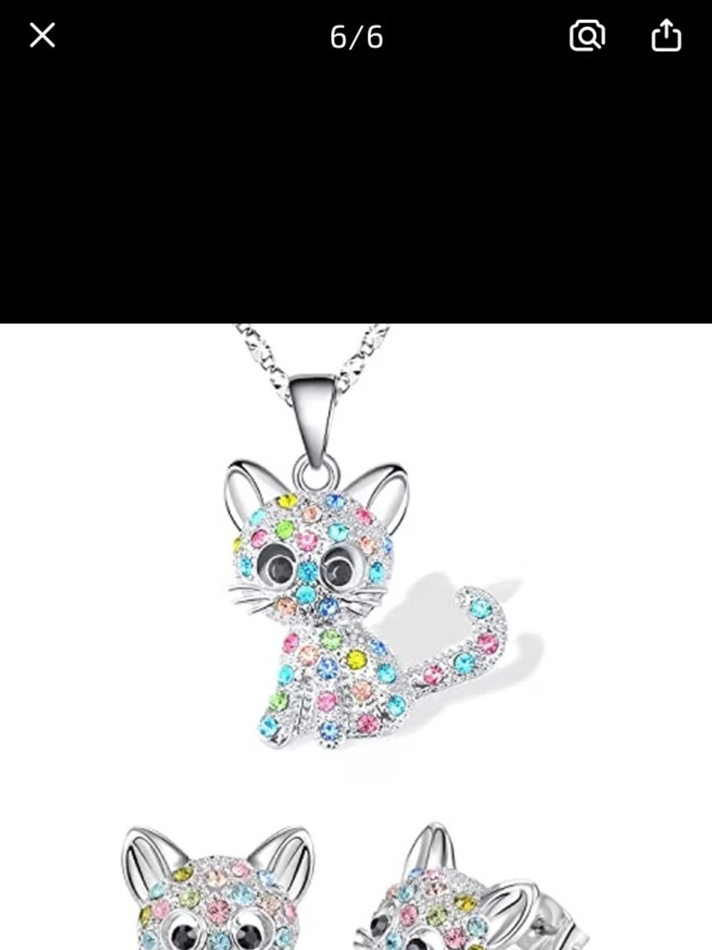 Silver Multicolor Crystal Cat Pendant Necklace for Pets Cat Lovers